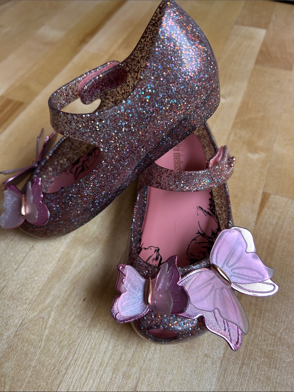 Mini Melissa Pink Glitter Butterfly Mary Janes